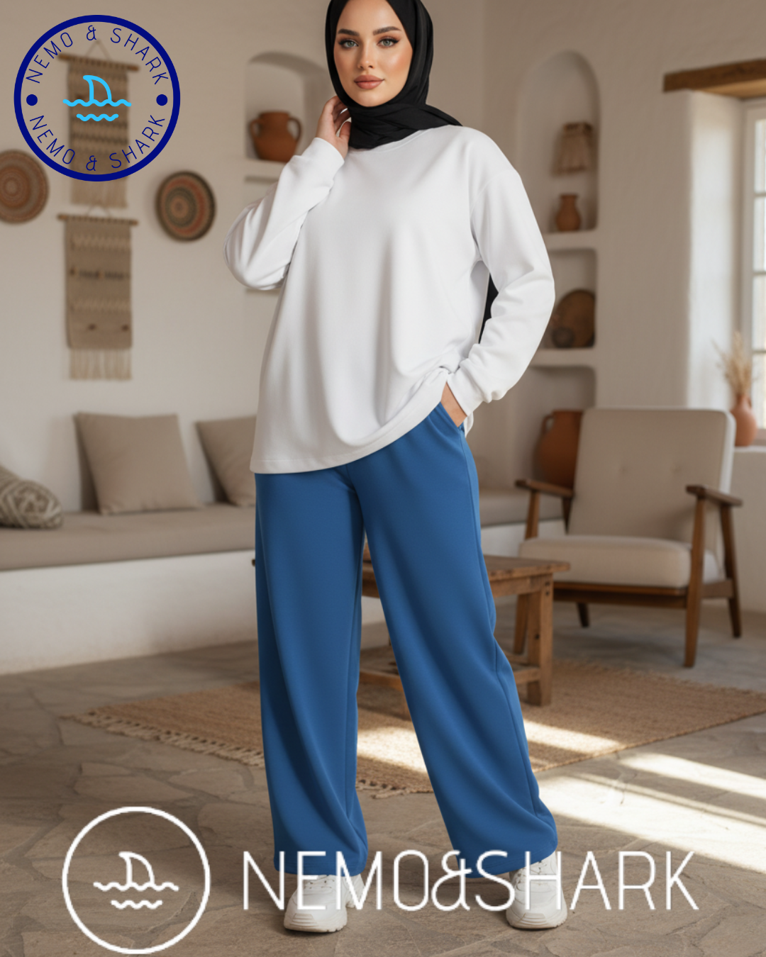 1 بنطلون ميلتون وايد ليج لون ازرق - الصورة 1