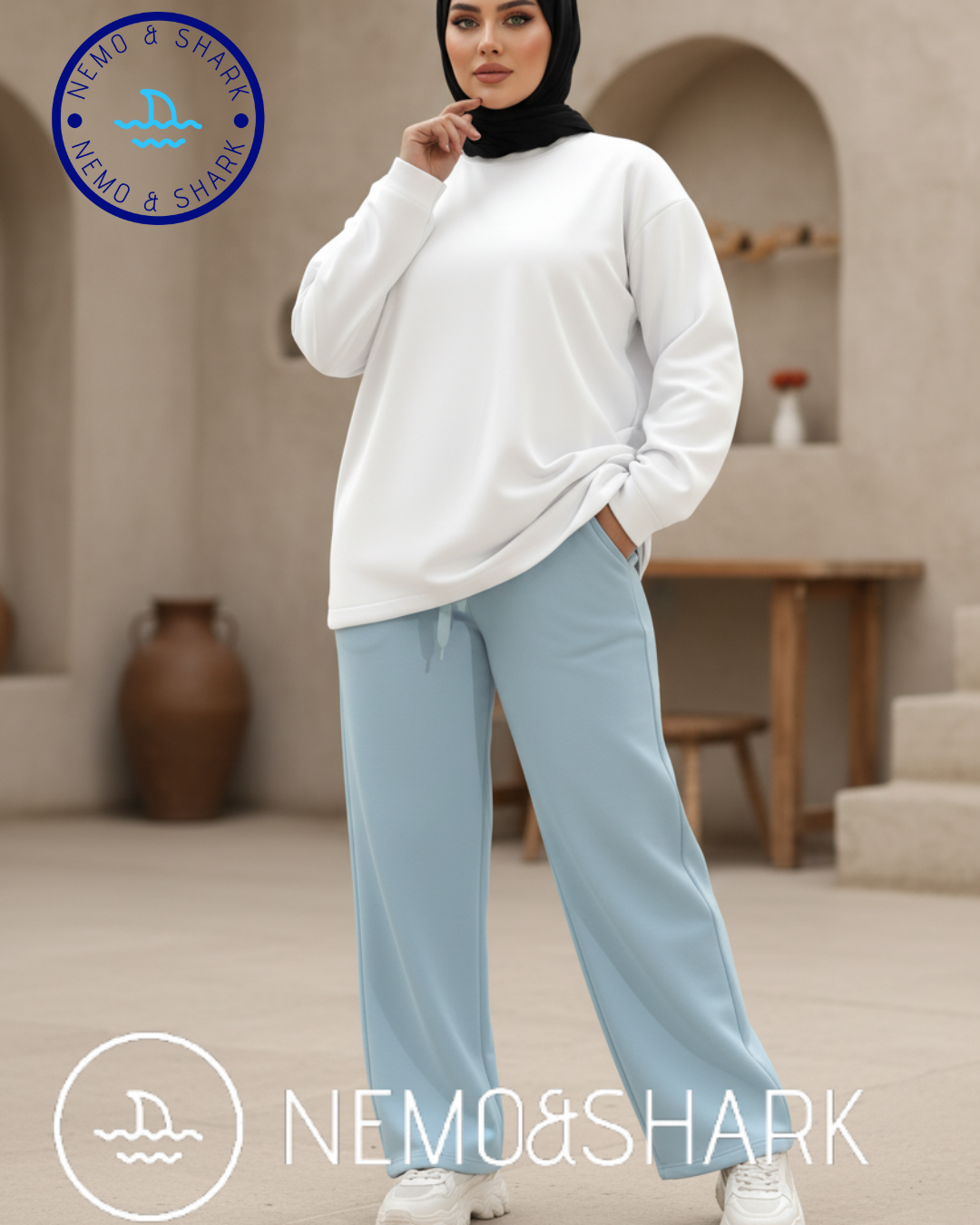 3 بنطلون ميلتون وايد ليج لون ازرق لبني - الصورة 1